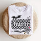 "Teacher" Checkered Halloween Teacher T-shirt - Teacher Care Crate-T-Shirt