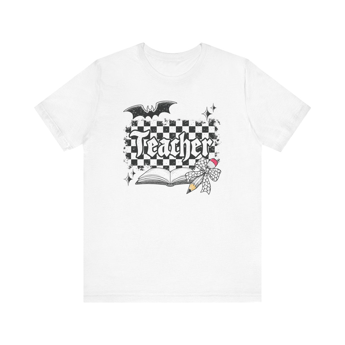 "Teacher" Checkered Halloween Teacher T-shirt - Teacher Care Crate-T-Shirt