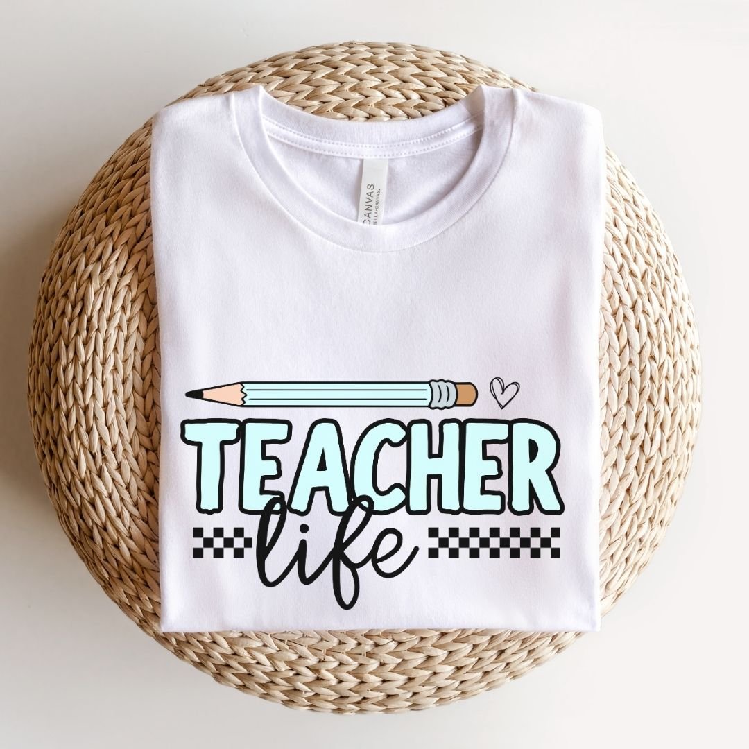 "Teacher Life" Light Blue Pencil Teacher T-shirt