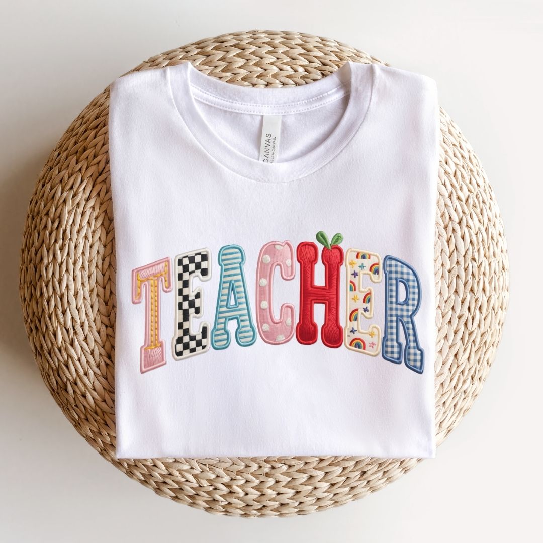 "Teacher" Mixed Patches Teacher T-shirt - Teacher Care Crate-T-Shirt