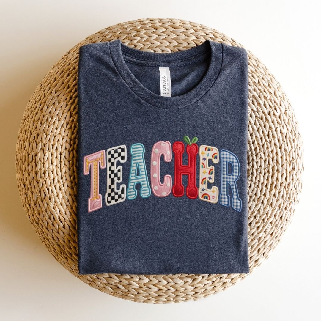 "Teacher" Mixed Patches Teacher T-shirt - Teacher Care Crate-T-Shirt