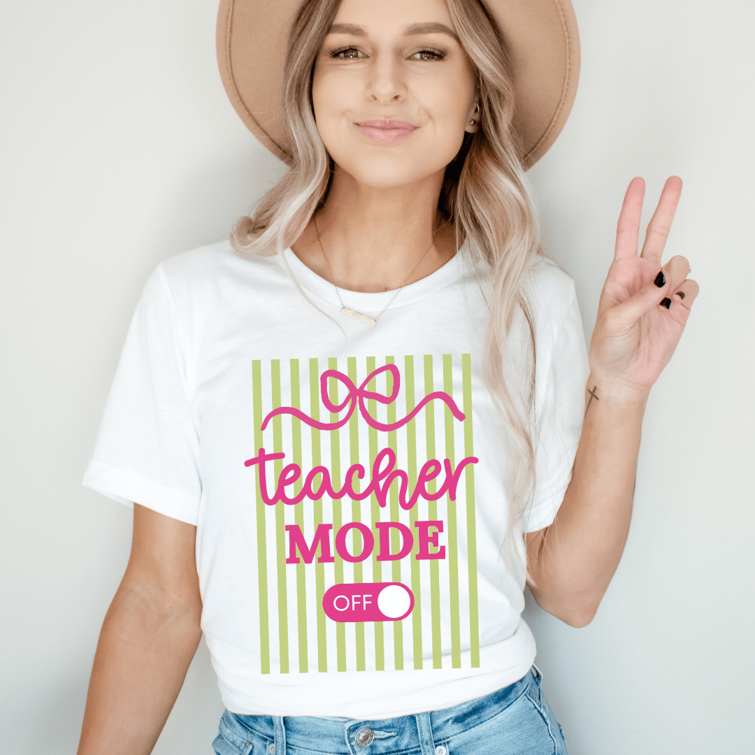 "Teacher Mode Off" Striped Teacher T-shirt - Teacher Care Crate-T-Shirt