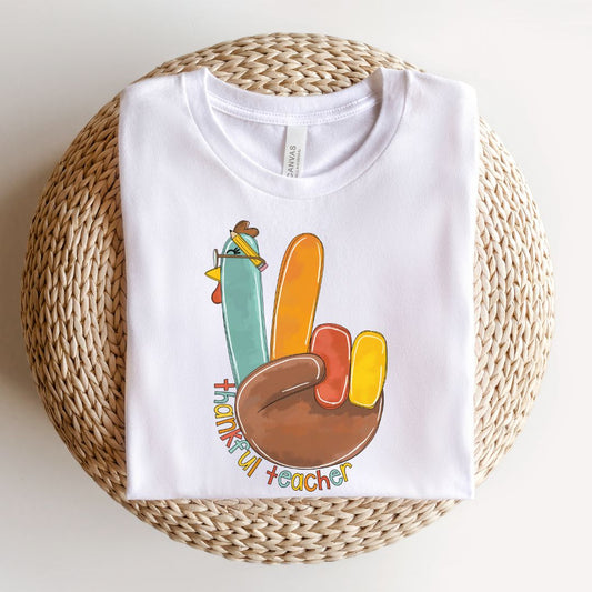 "Thankful Teacher Turkey Hand" Thanksgiving Teacher T-shirt - Teacher Care Crate - T-Shirt