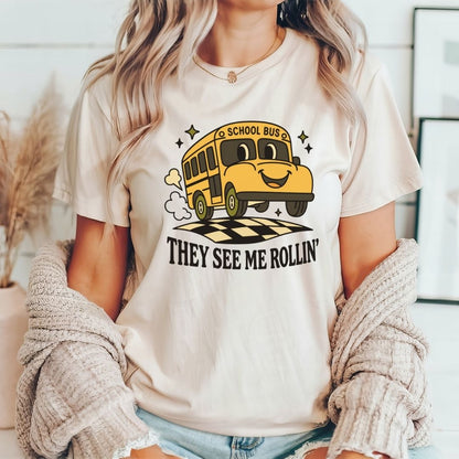 "They See Me Rollin'" School Bus Teacher T-shirt - Teacher Care Crate-T-Shirt