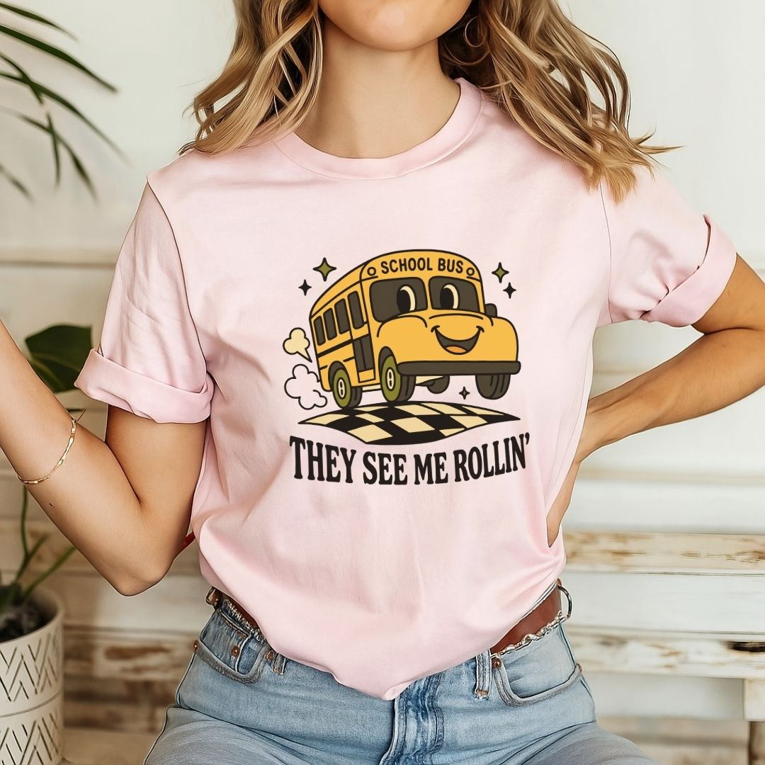 "They See Me Rollin'" School Bus Teacher T-shirt - Teacher Care Crate-T-Shirt