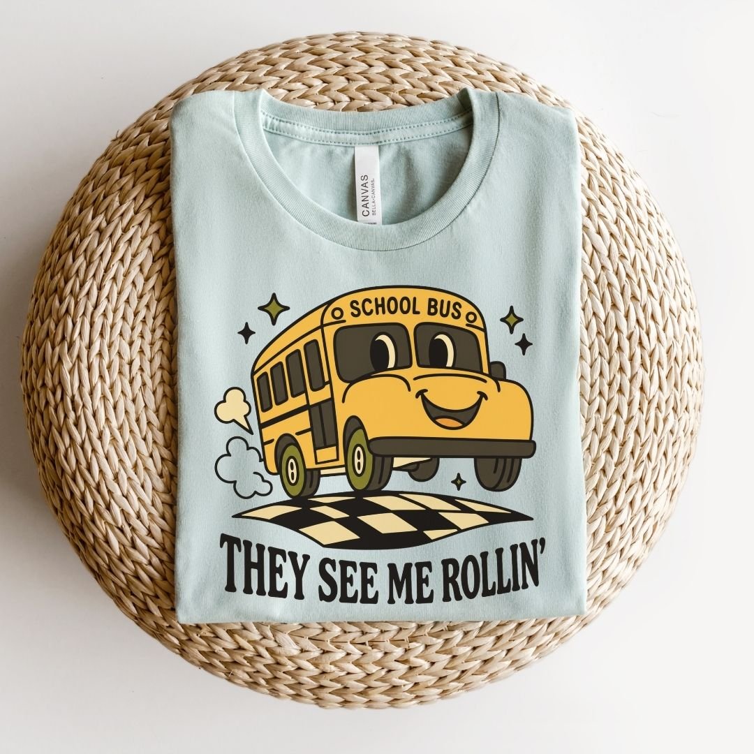 "They See Me Rollin'" School Bus Teacher T-shirt - Teacher Care Crate-T-Shirt