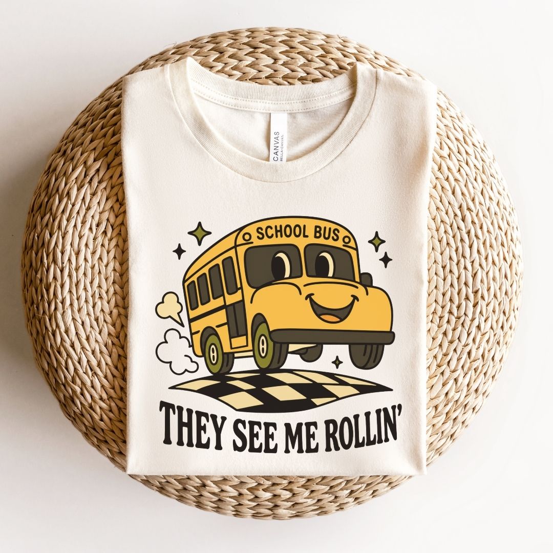 "They See Me Rollin'" School Bus Teacher T-shirt - Teacher Care Crate-T-Shirt