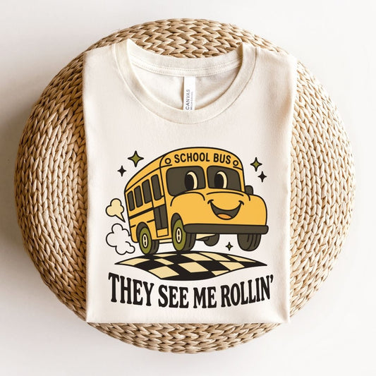 "They See Me Rollin'" School Bus Teacher T-shirt - Teacher Care Crate-T-Shirt