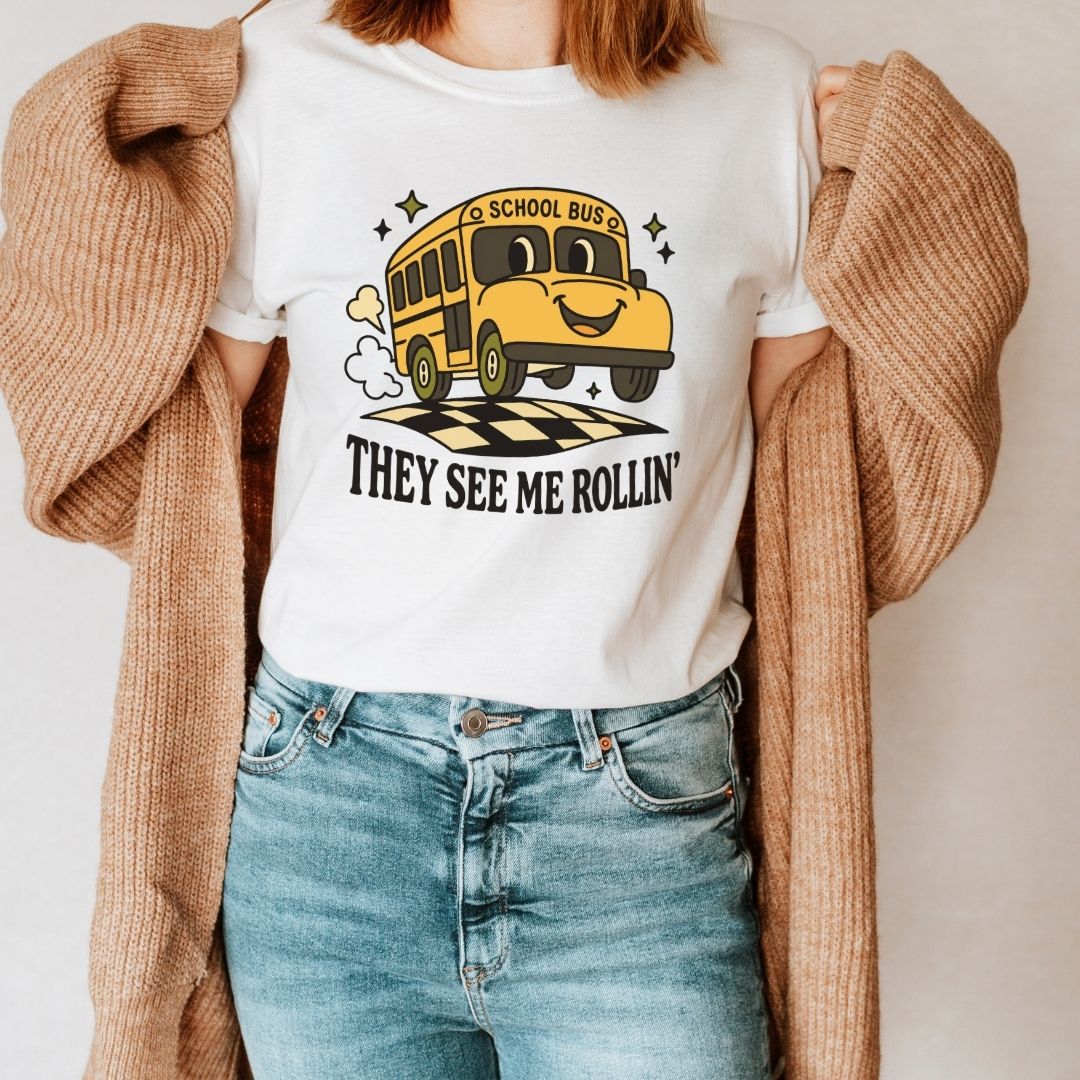 "They See Me Rollin'" School Bus Teacher T-shirt - Teacher Care Crate-T-Shirt