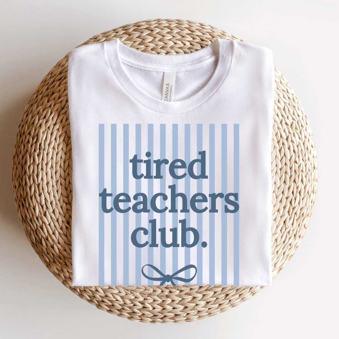 "Tired Teachers Club" Striped Teacher T-shirt - Teacher Care Crate - T-Shirt