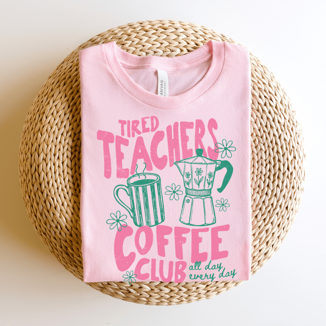 "Tired Teachers Coffee Club" Distressed Teacher T-shirt - Teacher Care Crate - T-Shirt