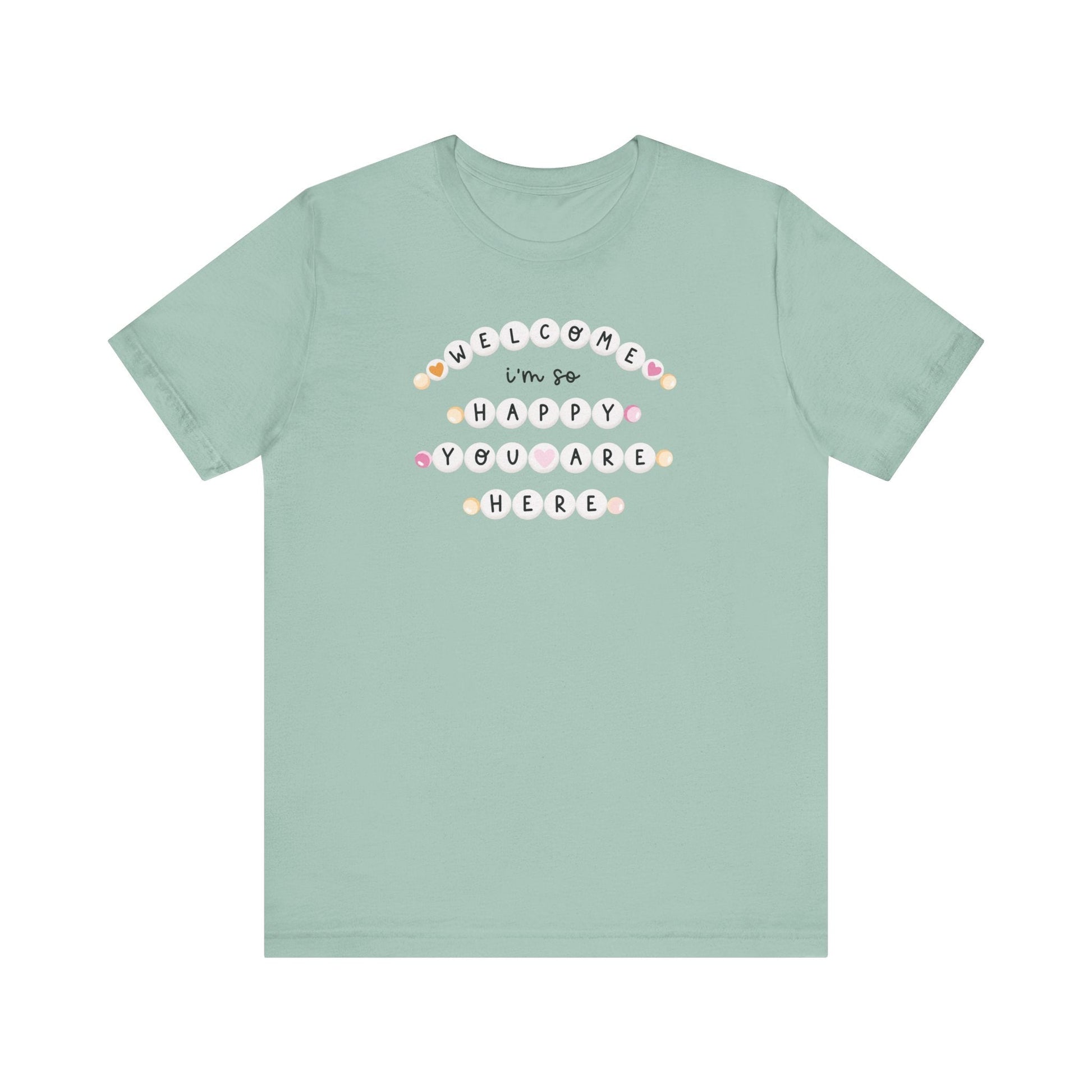 "Welcome I'm So Happy You Are Here" Friendship Bracelets Teacher T-shirt - Teacher Care Crate-T-Shirt