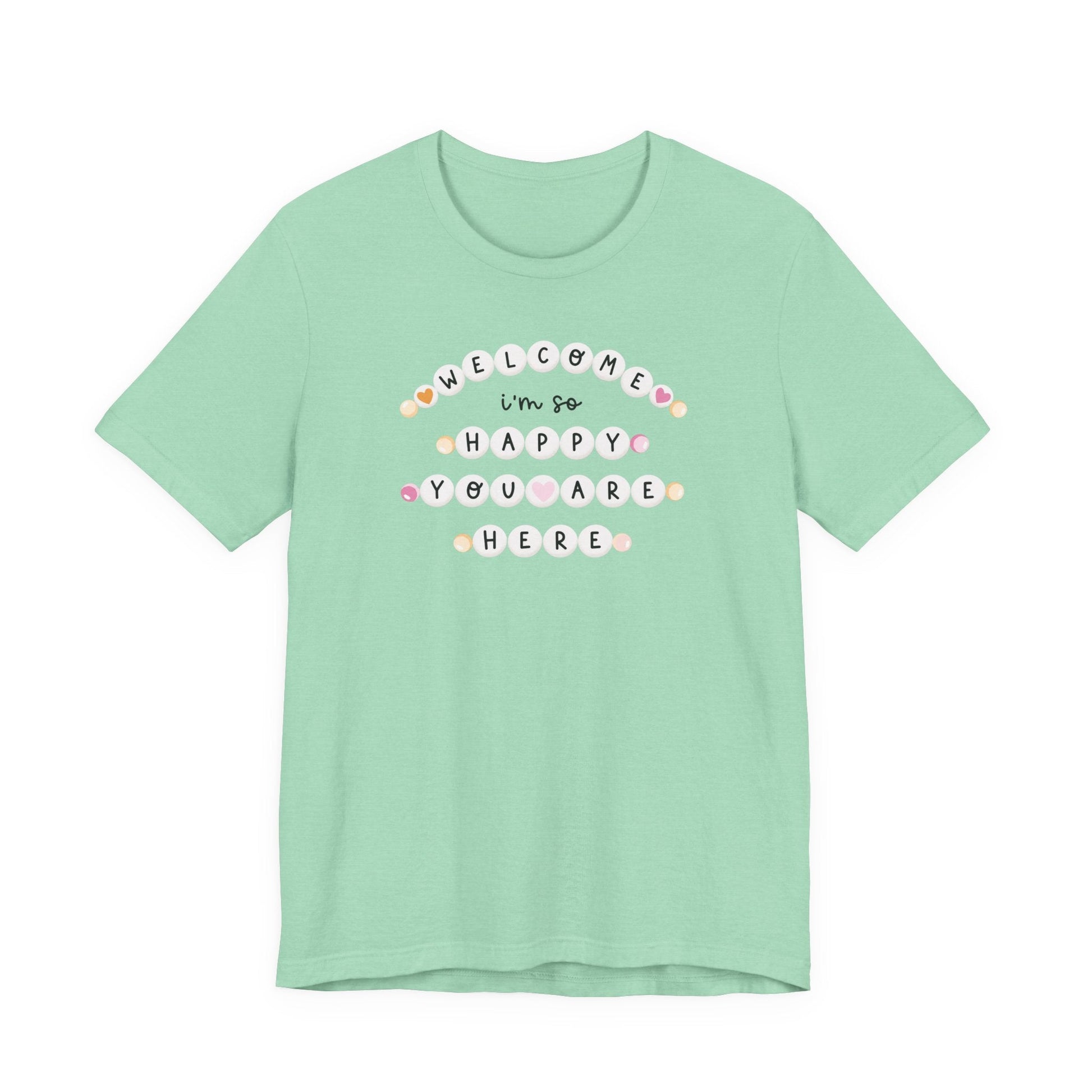 "Welcome I'm So Happy You Are Here" Friendship Bracelets Teacher T-shirt - Teacher Care Crate-T-Shirt
