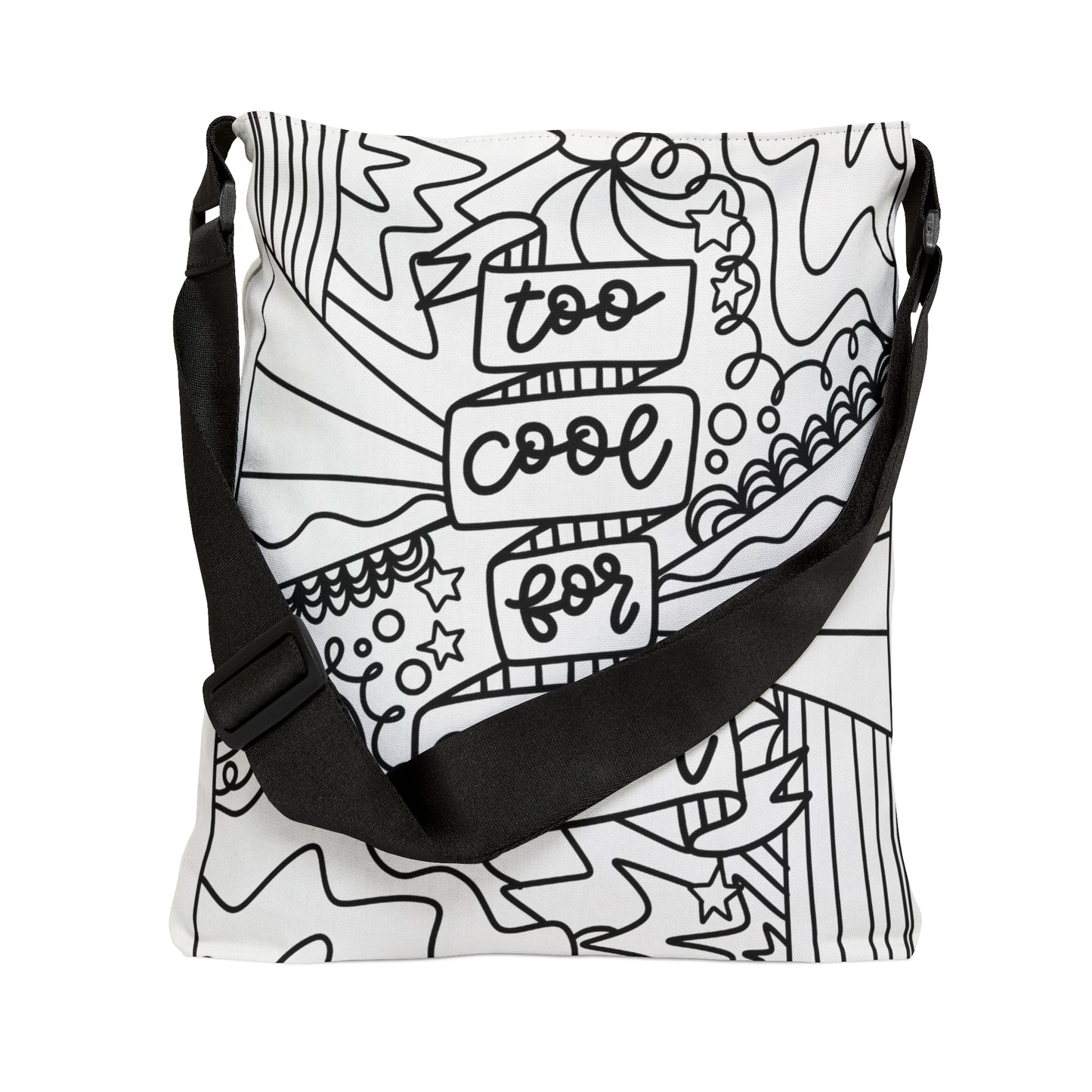 "Too Cool For School" Black & White Adjustable Tote Bag