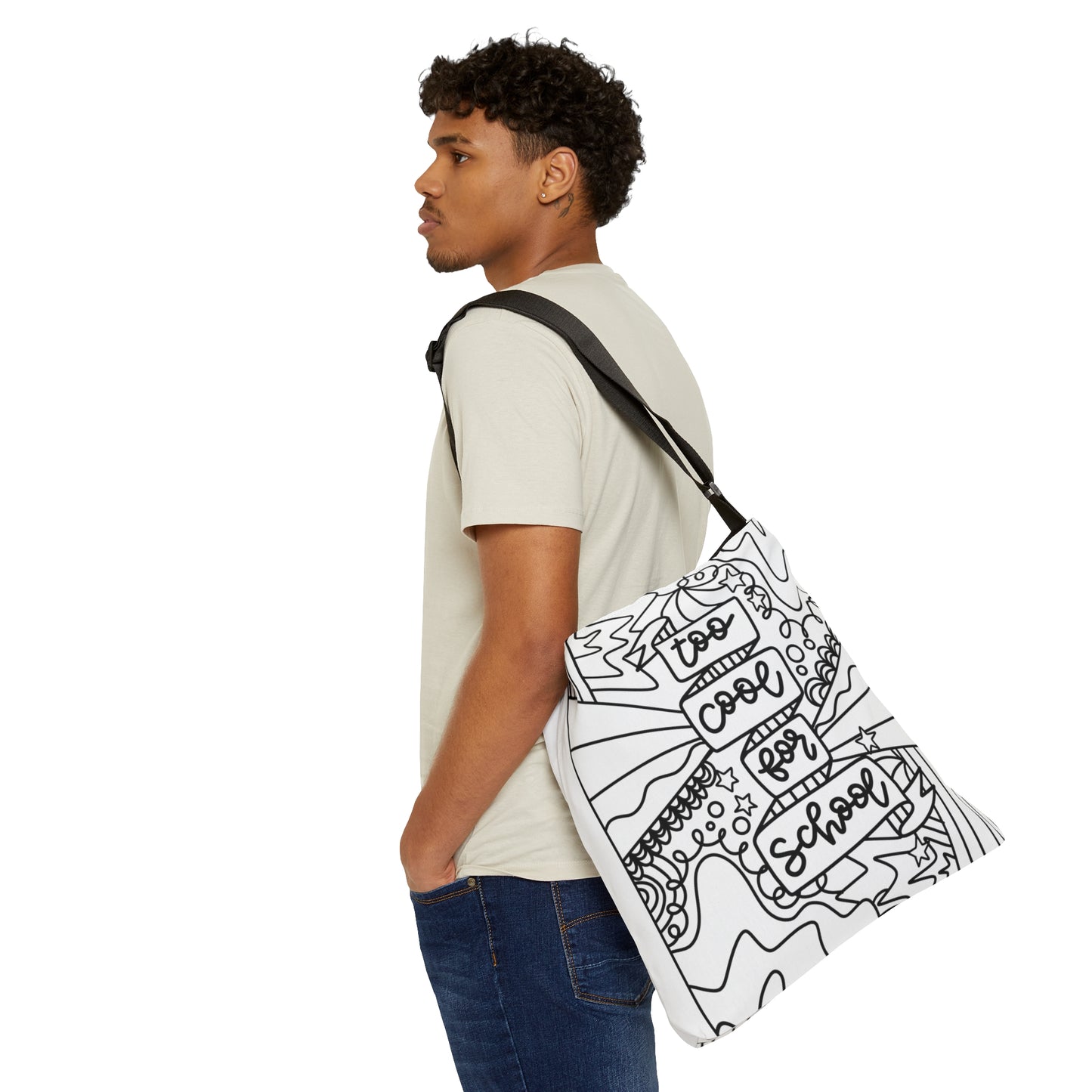 "Too Cool For School" Black & White Adjustable Tote Bag